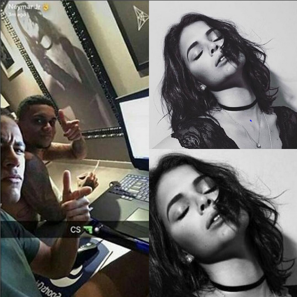 Neymar faz post com quadro de Bruna Marquezine ao fundo (Foto: Reprodução/Instagram)