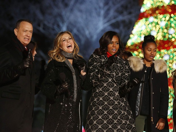Tom Hanks, Rita Wilson, Michelle Obama e a filha, Sasha (Foto: Reuters)