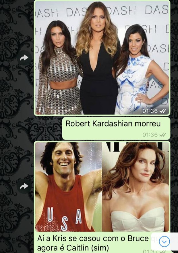 Dossiê sobre as Kardashians no Whatsapp (Foto: Reprodução)