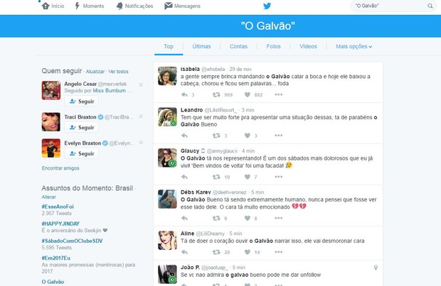 Galvão Bueno é elogiado no Twitter (Foto: reprodução/twitter)