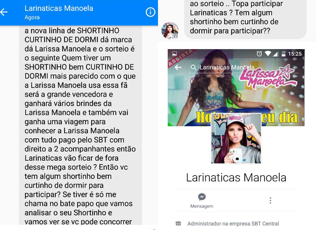 Conversa sobre promoção falsa de Larissa Manoela no facebook (Foto: Reprodução / Facebook)