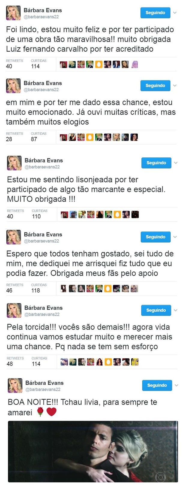 Bárbara Evans se despede de Dois Irmãos e comenta estreia como atriz (Foto: Reprodução/Twitter)