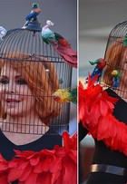 Socialite italiana vai ao Festival de Veneza com gaiola na cabeça