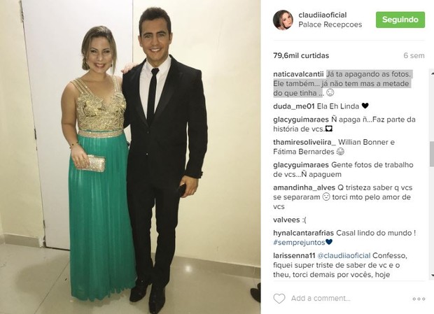 Fã comenta que Maria Claudia e Matheus apagaram algumas fotos juntos (Foto: Reprodução / Instagram)