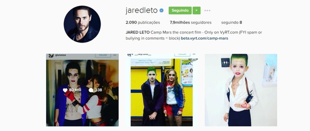Jared Leto compartilha a  foto original de Giulia Nassa e Gabb Lippert (Foto: Reprodução/Instagram)