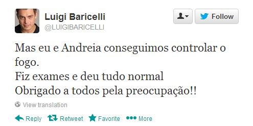 Luigi Barricelli fala sobre incêndio no twitter (Foto: Reprodução / Twitter)