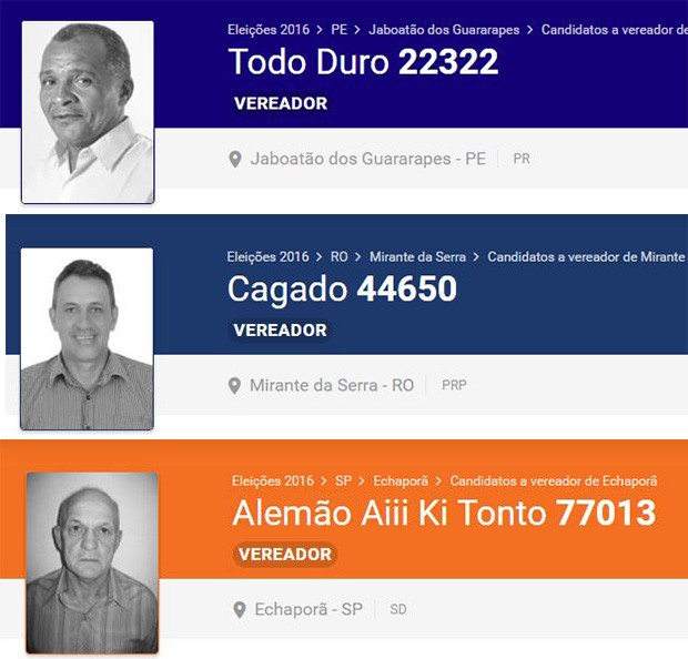 Candidatos com nomes estranhos (Foto: reprodução / eleicoes2016.com.br)