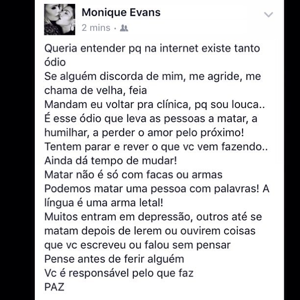 Monique Evans desabafa na web (Foto: Reprodução/Instagram)