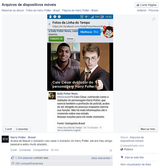 Sobre a morte do dublador do Harry Potter, Caio Cesar (Foto: Reprodução / Facebook)