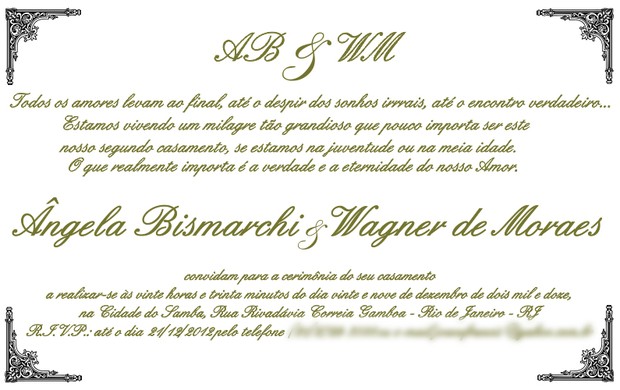 Convite de casamento Angela Bismarchi (Foto: Divulgação)