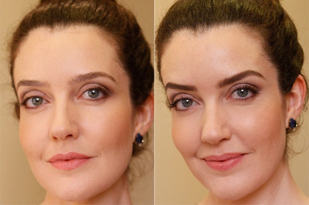 Antes e depois: Larissa Maciel mostram sobrancelhas marcadas com a ajuda de sombra marrom (Foto: Jessica Monstans/EGO)