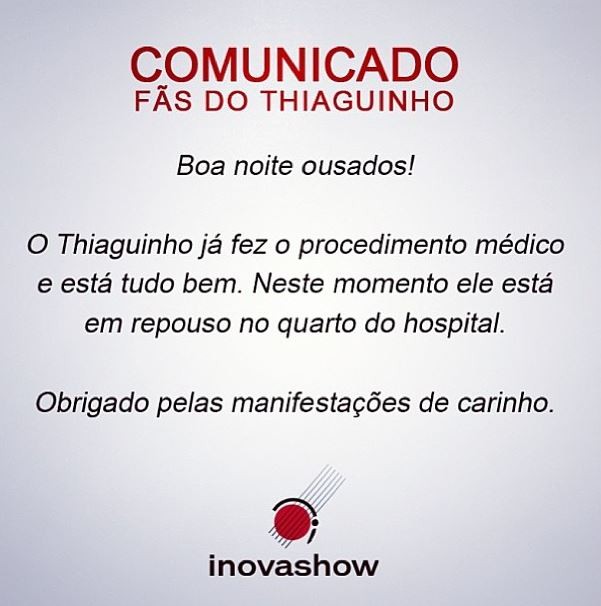 Comunicado aos fãs de Thiaguinho (Foto: Reprodução/Instagram)