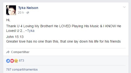 Post de Tyka Nelson, irmã de Prince (Foto: Reprodução/Facebook)