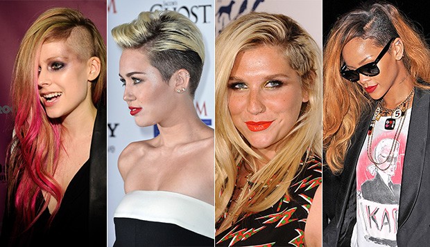 Famosas com cabeça raspada - Avril Lavigne, Miley Cyrus, Kesha e Rihanna (Foto: Agência Getty Images)