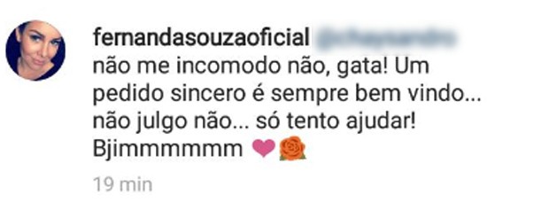 Fernanda Souza doa vestido para seguidora (Foto: Reprodução/Instagram)