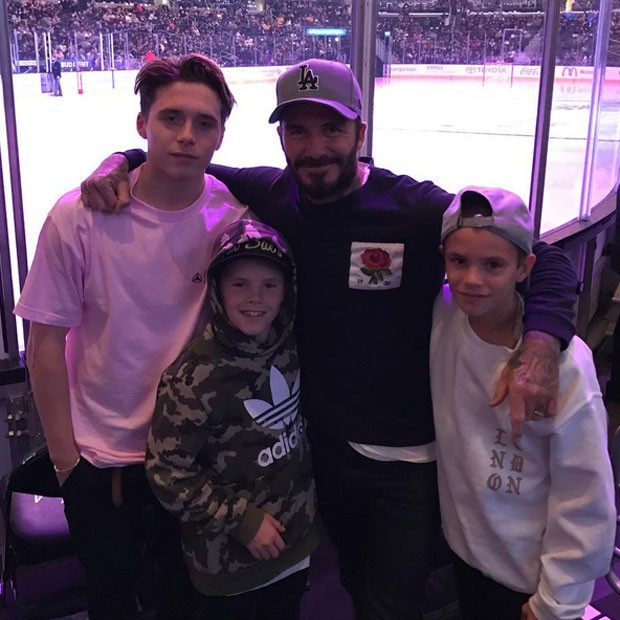David Beckham e os filhos, Brooklyn, Romeo e Cruz (Foto: Instagram/ Reprodução)