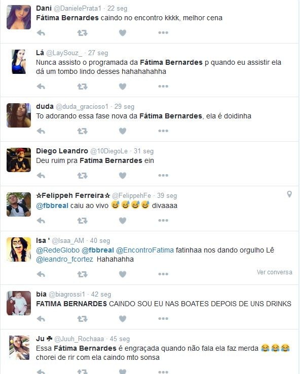 Comentários sobre o tombo de Fátima Bernardes (Foto: Reprodução/Twitter)