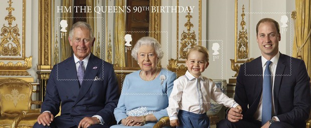 Detalhes para os selos do Príncipe Charles, da Rainha Elizabeth II, do Príncipe George e do Príncipe William (Foto: The British Monarchy/Reprodução)