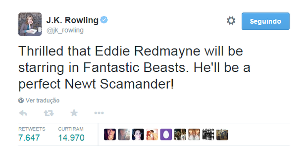 J.K. Rowling em sua conta no Twitter (Foto: Reprodução)