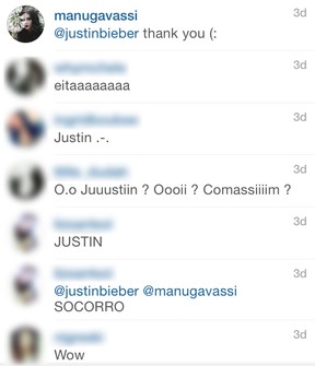 Comentários de Manu Gavassi e Justin Bieber (Foto: Instagram/Reprodução)