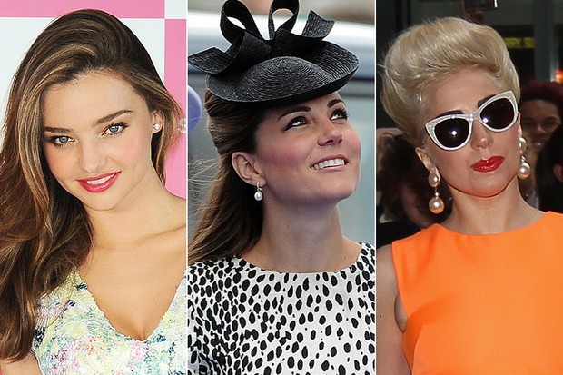 Jóias com pérolas - Miranda Kerr, Kate Middleton e Lady Gaga (Foto: Getty Images)