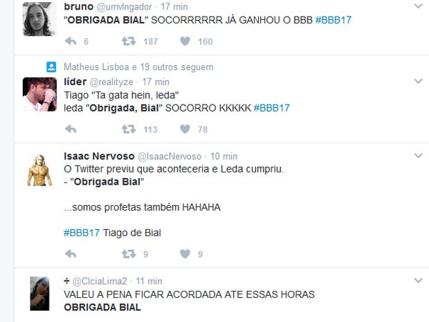 Comentários de internautas sobre o BBB 17 (Foto: Twitter/ Reprodução)