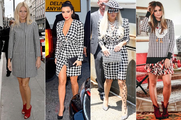 MODA - Pied de poule - Gwyneth Paltrow, Kim Kardashian, Lady Gaga e Thassia Naves (Foto: Getty Images | X17 | Reprodução)
