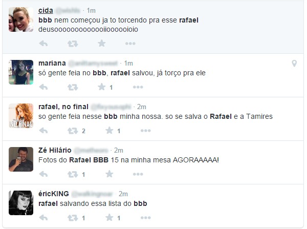 Usuários comentam sobre o BBB Rafael (Foto: Twitter / Reprodução)