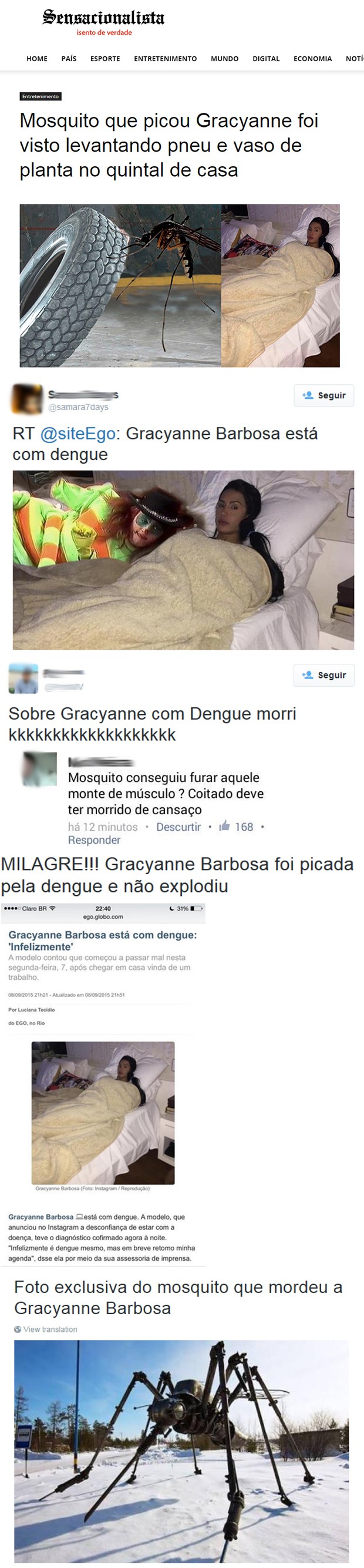 Twitter sobre o mosquito que picou Gracyanne Barbosa (Foto: Twitter / Reprodução)