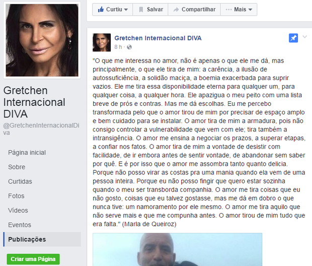 Página de Gretchen foi vítima de ataques preconceituosos (Foto: Reprodução / Facebook)