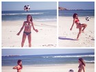 Boa de bola! Fernanda Pontes joga futebol na praia