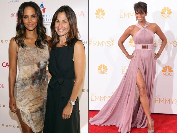 Halle Berry e a executiva Deborah Marcus em evento em Los Angeles, nos Estados Unidos, e em agosto no Emmy (Foto: AFP/ Agência)