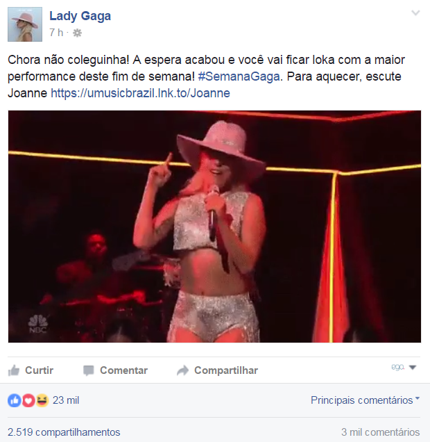 Perfis de Lady Gaga, Simone e Simaria interagem (Foto: Reprodução/Facebook)
