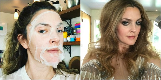 Antes e depois: Drew Barrymore capricha no visual para o Globo de Ouro (Foto: Reprodução do Instagram)