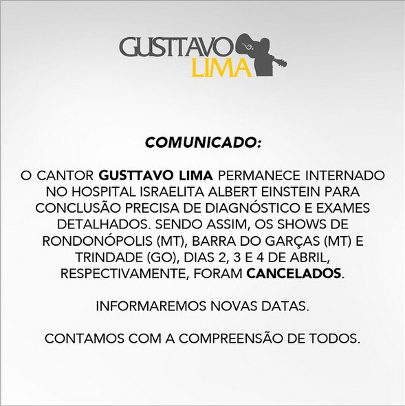 Comunicado Gusttavo Lima (Foto: Reprodução/Instagram)