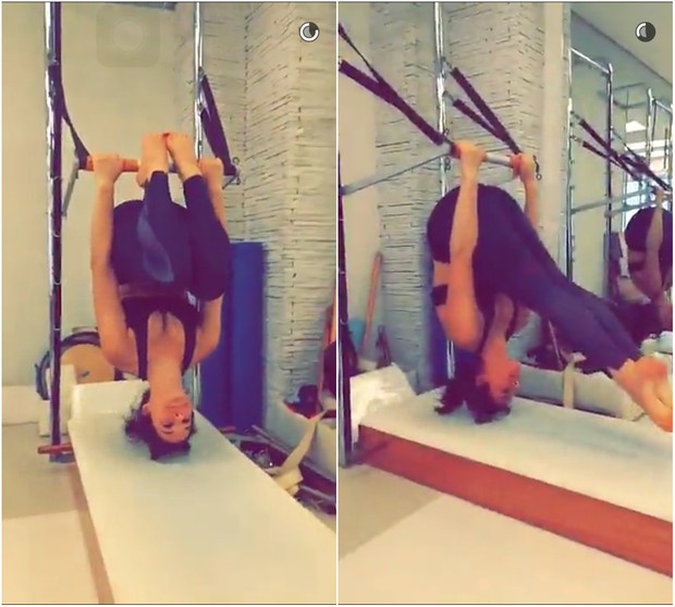 Bruna Marquezine em aula de pilates (Foto: Reprodução/Snapchat)