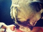 Mulher Melancia ganha 'beijinho' na boca de cachorro