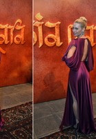 Carolina Dieckmann vai à festa de 'Joia rara' com vestido feito sob medida