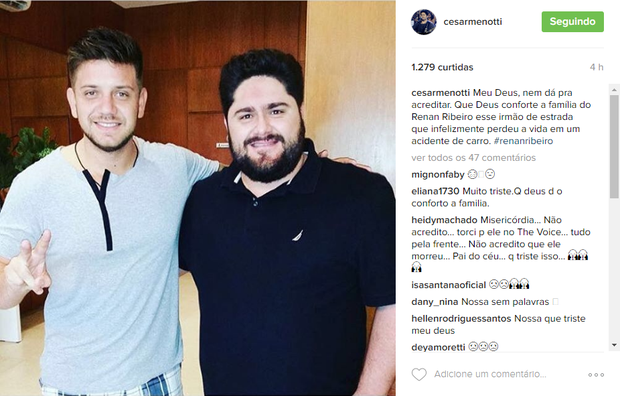 Cesar Menotti lamenta a morte de Renan Ribeiro (Foto: Reprodução/ Instagram)