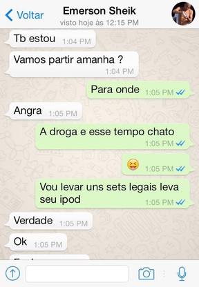 Mensagens entre Veridiana Freitas e Emerson Sheik  (Foto: Divulgação)