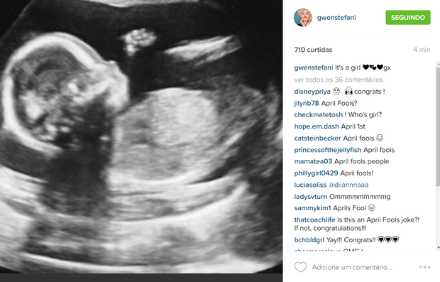 Gwen Stefani em post no Instagram (Foto: Reprodução)