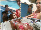 Priscila Pires aproveita piscina ao lado dos filhos