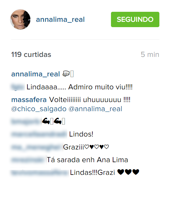 Comentário de Grazi em post de Anna Lima (Foto: Instagram / Reprodução)