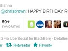Chris Brown chama Rihanna pelo primeiro nome para dar parabéns