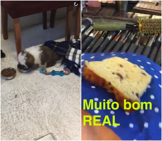 Cachorrinho e café da manhã de Bruna Marquezine (Foto: Reprodução/Snapchat)