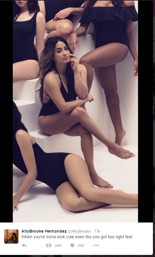 Ally Brooke do ‘Fifth Harmony’ fala sobre foto com dois pés direitos (Foto: Reprodução/ Twitter)