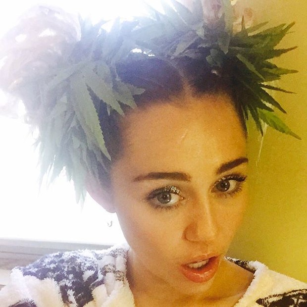 Miley Cyrus com plantas de maconha nos cabelos (Foto: Instagram/ Reprodução)