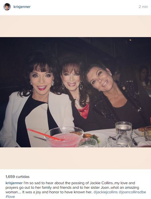 Kris Jenner lamenta morte de Jackie Collins (Foto: Instagram / Reprodução)