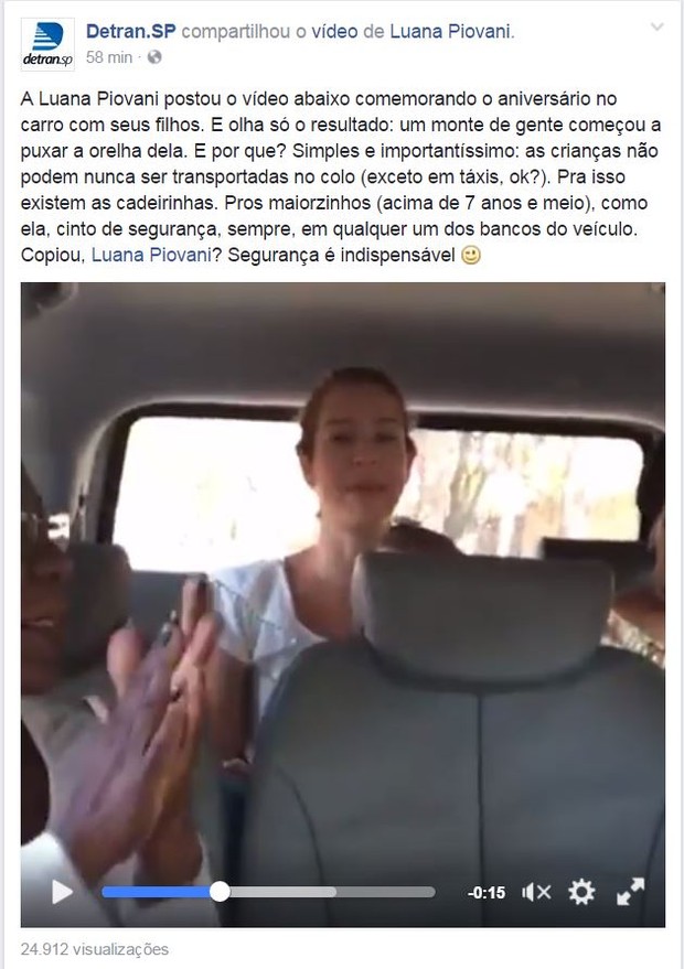 Luana Piovani leva puxão de orelha na página do Detran SP (Foto: Facebook / Reprodução)