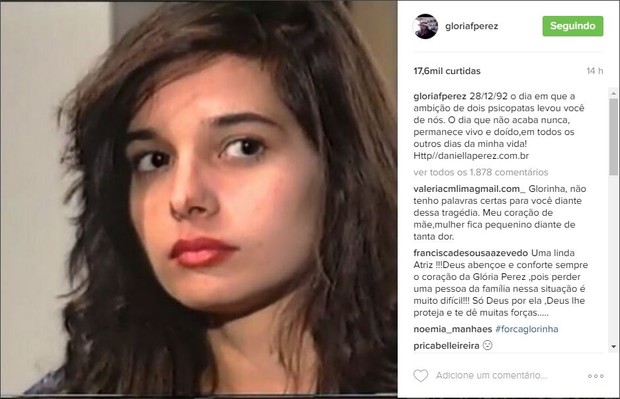 Post de Glória Perez lembrando da morte da filha, Daniela Perez (Foto: Reprodução/Instagram)